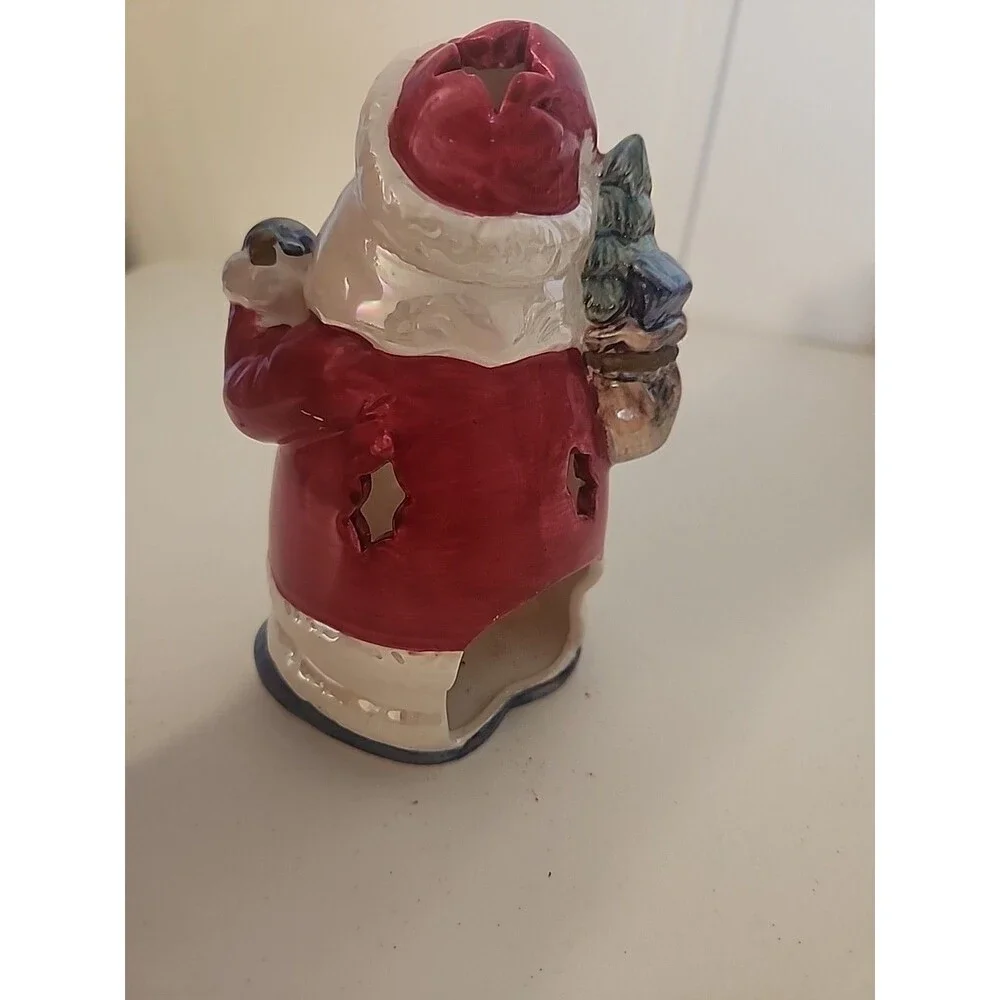 Santa Claus Tealight Votive Candle Holder Ceramic Star Cutouts Glitter 7